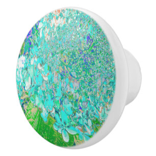 Bouton De Porte En Céramique Détail élégant d'hydrangea Aqua et Green Limelight