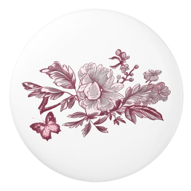 Bouton De Porte En Céramique Détails de Peony Toile Rose (Devant)