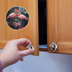 Bouton De Porte En Céramique Deux Flamants