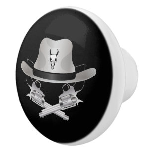 Bouton De Porte En Céramique Deux fusils croisés et casquette