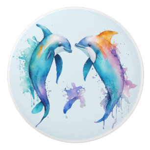 Bouton De Porte En Céramique Deux mignons dauphins