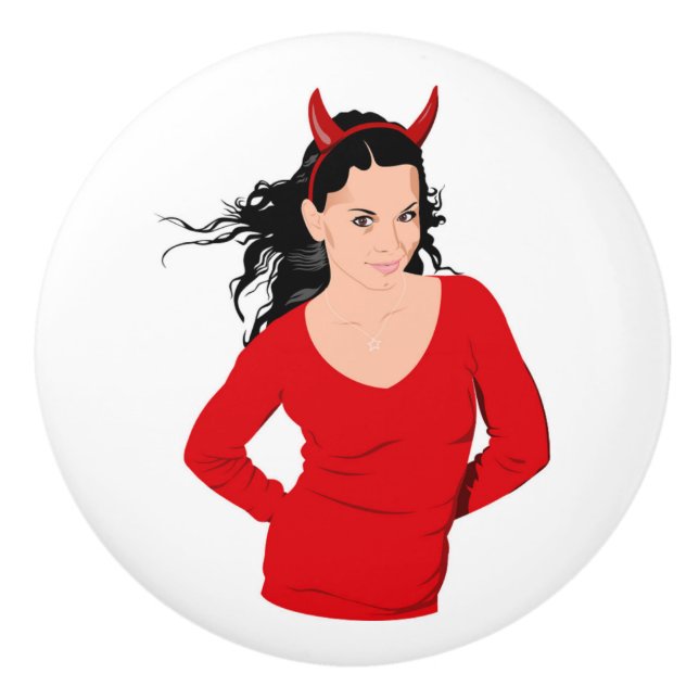 BOUTON DE PORTE EN CÉRAMIQUE DEVIL GIRL (Devant)