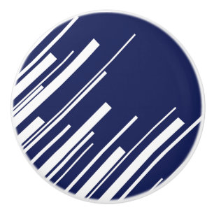 Bouton De Porte En Céramique Diagonales - Bleu et Blanc