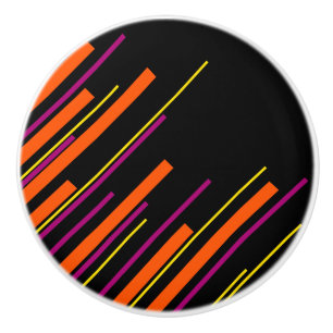 Bouton De Porte En Céramique Diagonales - Noir, Rose, Orange et Jaune