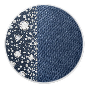 Bouton De Porte En Céramique Diamants de denim de jean bleu glamour tendance Bl