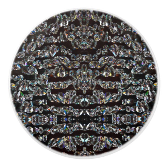 Bouton De Porte En Céramique Diamond rhinestone motif élégant argent noir (Devant)