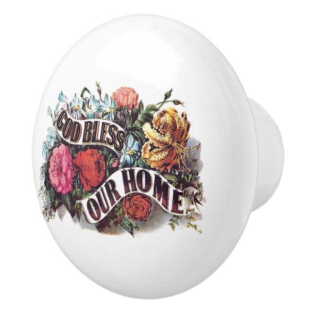 Bouton De Porte En Céramique Dieu bénisse notre maison (Droite)