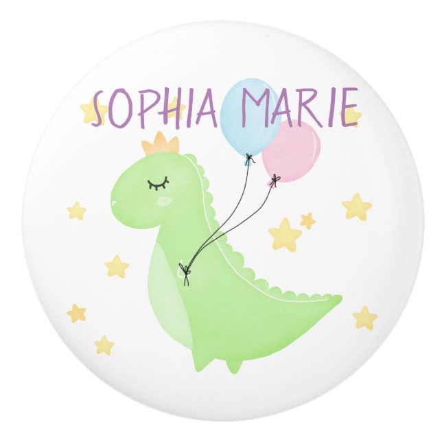 Bouton De Porte En Céramique Dinosaure à ballons (Devant)