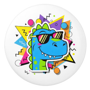 Bouton De Porte En Céramique Dinosaure funky des années 90 avec lunettes de sol