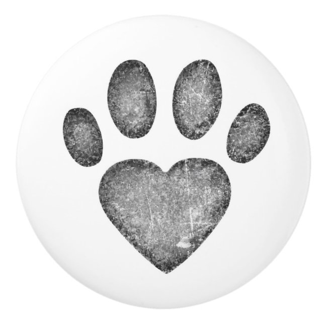 Bouton De Porte En Céramique Distressed Gray Heart Pawprint Ceramic Knob (Devant)
