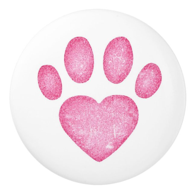 Bouton De Porte En Céramique Distressed Pink Heart Pawprint Ceramic Knob (Devant)