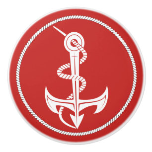 Bouton De Porte En Céramique do-it-yourself couleur avec Ancre marine blanche