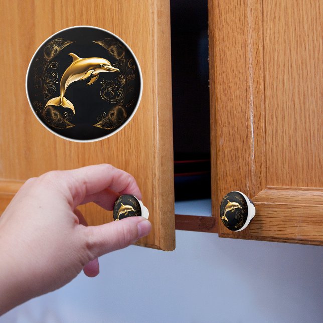 Bouton De Porte En Céramique Dolphin d'or et de noir (Créateur téléchargé)