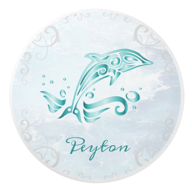 Bouton De Porte En Céramique Dolphin turquoise Ceramic Personnalisé Knob (Devant)
