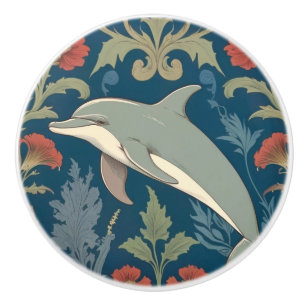 Bouton De Porte En Céramique Dolphin William Morris style floral marine gauche