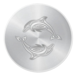 Bouton De Porte En Céramique Dolphins d'argent Monogramme Côtier