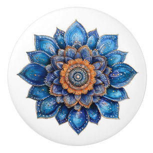 Bouton De Porte En Céramique Doodle bleu 3D Mandala