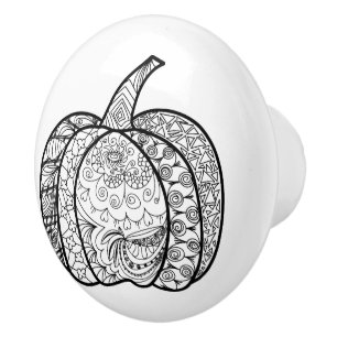 Bouton De Porte En Céramique Doodles d'Halloween boho zentangles citrouille Aut