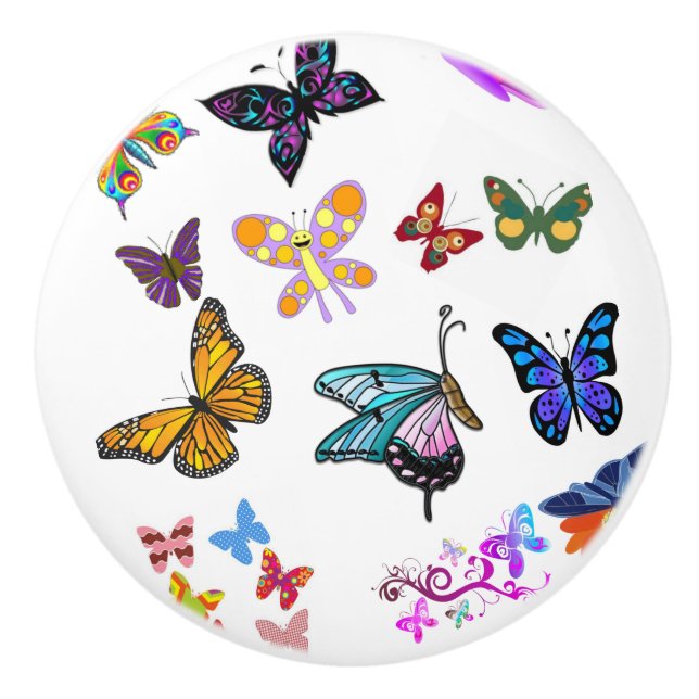 Bouton De Porte En Céramique Door Knob Butterfly (Devant)