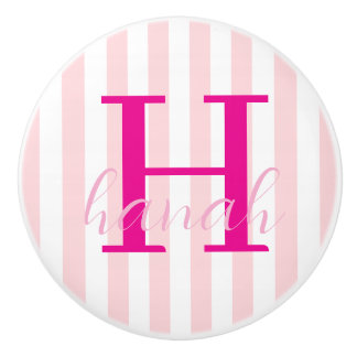 Bouton De Porte En Céramique Door Knob Pink & White Stripe