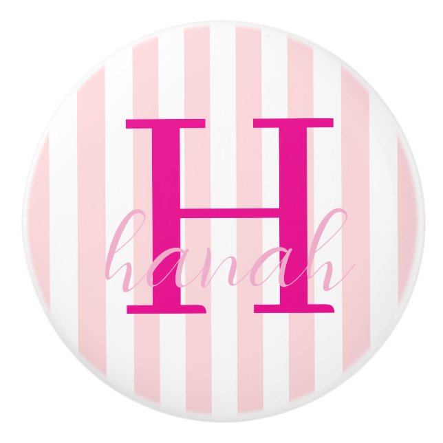 Bouton De Porte En Céramique Door Knob Pink & White Stripe (Devant)