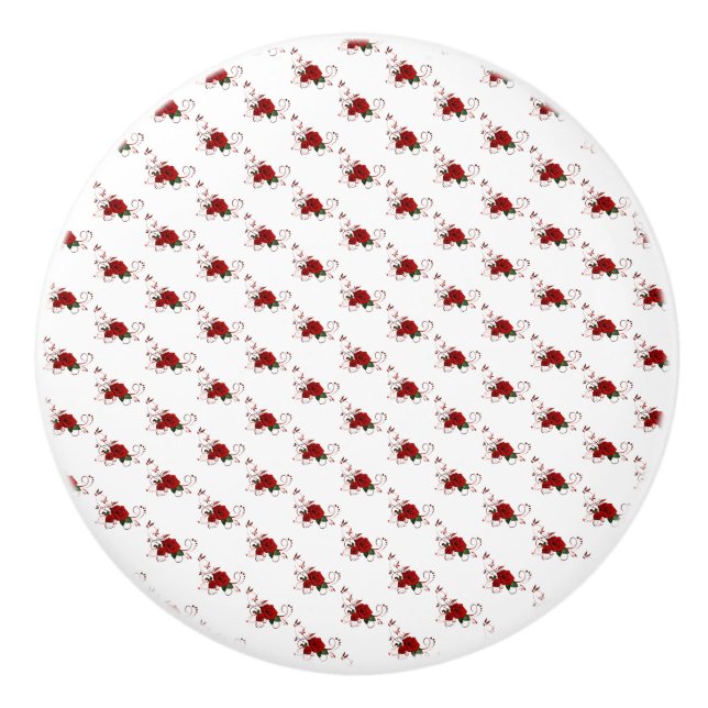 Bouton De Porte En Céramique Door Knob Red Rose Floral  (Devant)