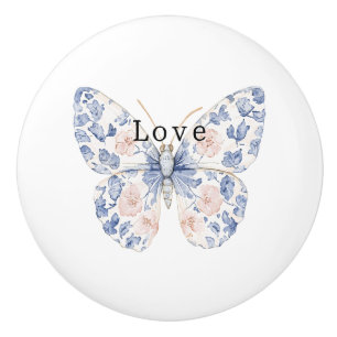 Bouton De Porte En Céramique Douce papillon d'amour bleu blanc