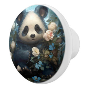 Bouton De Porte En Céramique Doux Ours De Panda Chez Les Roses De La Jungle