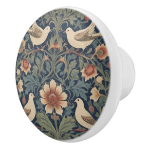 Bouton De Porte En Céramique Doves William Morris style Four Dove Birds