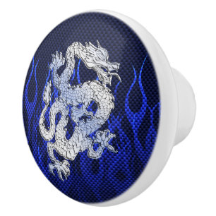 Bouton De Porte En Céramique Dragon bleu dans des styles de fibre de carbone de