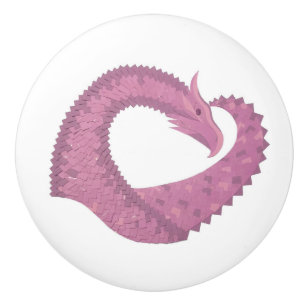 Bouton De Porte En Céramique Dragon cardiaque mauve sur blanc