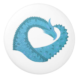 Bouton De Porte En Céramique Dragon cardiaque turquoise en blanc