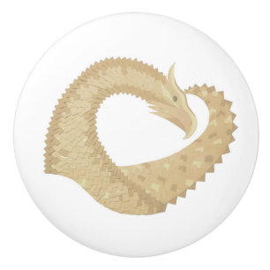 Bouton De Porte En Céramique Dragon de coeur de grès sur blanc