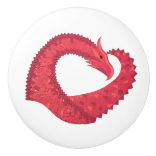 Bouton De Porte En Céramique Dragon de coeur rouge en blanc
