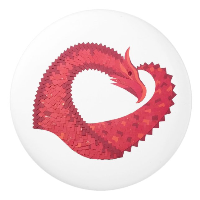 Bouton De Porte En Céramique Dragon de coeur rouge en blanc (Devant)