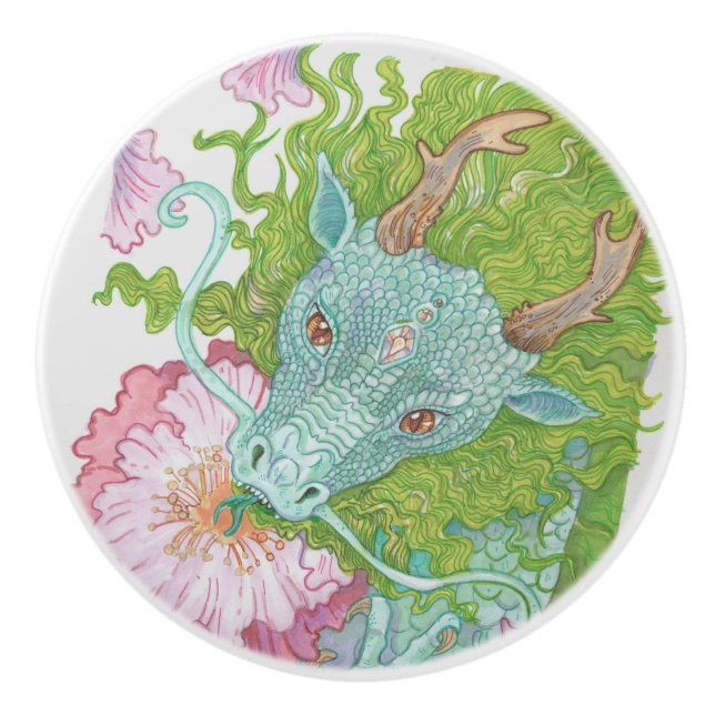 Bouton De Porte En Céramique Dragon de nectar (Devant)