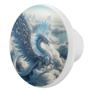 Bouton De Porte En Céramique Dragon magnifique entouré de nuages