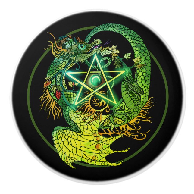 Bouton De Porte En Céramique Dragon pentacle Art nouveau (Devant)