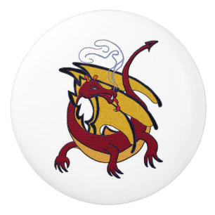 Bouton De Porte En Céramique Dragon rouge volant