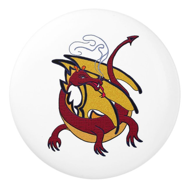 Bouton De Porte En Céramique Dragon rouge volant (Devant)