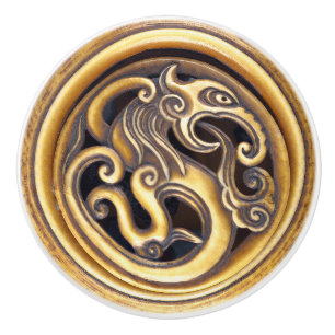 Bouton De Porte En Céramique Dragon sculpté en ivoire Netsuke oriental Maculine