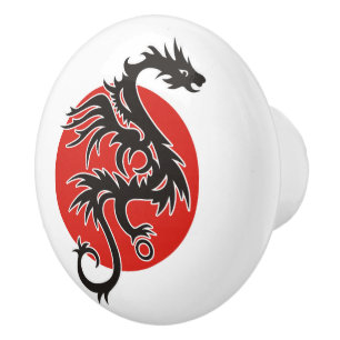 Bouton De Porte En Céramique Dragon Sun - noir rouge blanc + vos idées