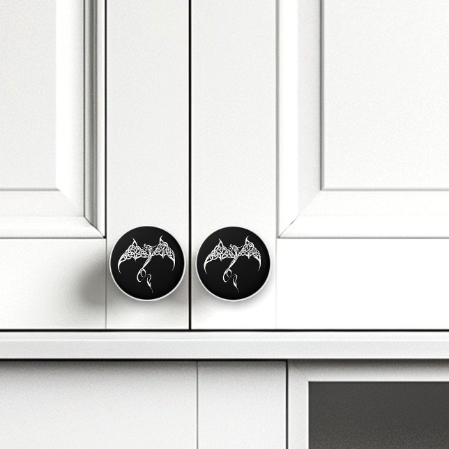 Bouton De Porte En Céramique Dragon tribal celtique noir blanc (Créateur téléchargé)