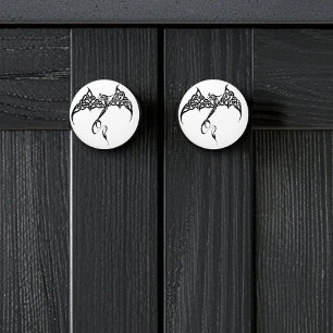 Bouton De Porte En Céramique Dragon tribal celtique noir blanc
