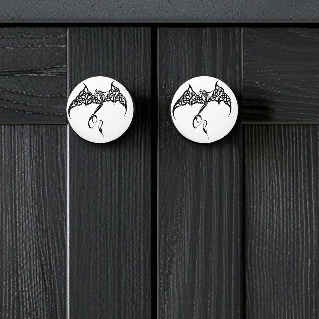 Bouton De Porte En Céramique Dragon tribal celtique noir blanc (Créateur téléchargé)