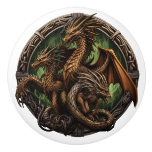 Bouton De Porte En Céramique Dragon triple celtique