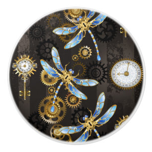 Bouton De Porte En Céramique Dragonflies de Steampunk sur arrière - plan rayé
