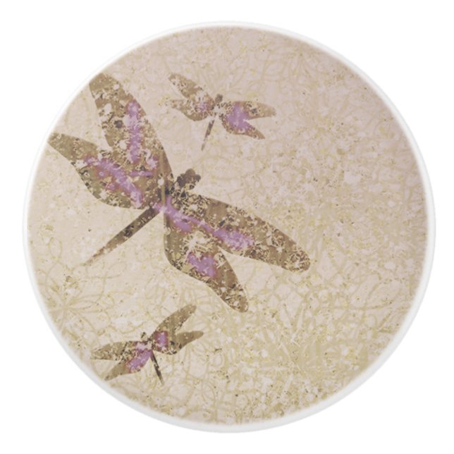 Bouton De Porte En Céramique Dragonflies Purple & Or Dragonfly Custom Chic (Devant)