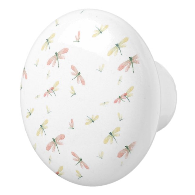 Bouton De Porte En Céramique Dragonflies roses et jaunes sur Bouton en céramiqu (Droite)