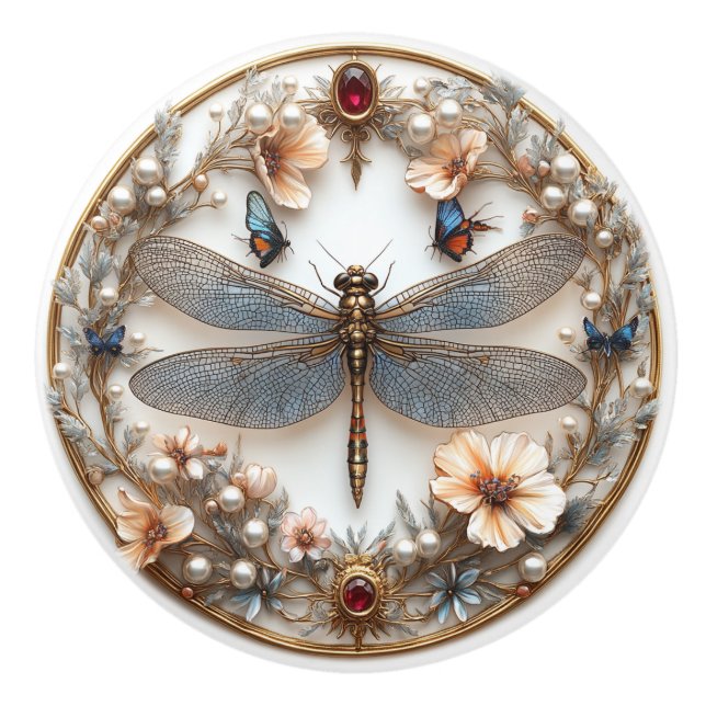 Bouton De Porte En Céramique Dragonfly Art Déco Turquoise Pearles Gems (Devant)